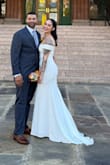 This dress was beautiful. I ordered it for my wedding and loved everything about it. The length was perfect and it hugged my curves perfectly. The train was long, but not overly dramatic. It was exactly as displayed in the photos. For reference, I am 5'4 and about 138lbs. - Noemi C.