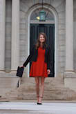 The material has a good quality feel, but was still lightweight enough to wear under a blazer. I'm all around pretty average-built, and the arm length was perfect for me. I also liked the length - short and girly but can still be professional. I dressed it up for my shoot but this would also look great for a more casual event, can't wait to wear it again! - McKenzie W.