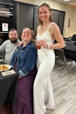 I got a ton of compliments on this jumpsuit I wore for my rehearsal dinner! It was super comfortable! I thought I'd feel the beads on my arms, but I didn't notice them at all. Super cute! - Savannah C.
