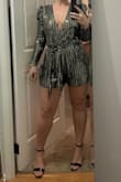This is a cute romper. Some of the sequins did fall off when I was trying it on, so you have to be careful. I am pear shaped so I'm glad I got the large. - Ashley D.