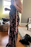 I'm so excited to wear this dress!! I'm actually 20 weeks pregnant, but every maternity dress I purchased felt so dowdy. This one highlights my new bump perfectly, and it surprisingly (considering it's a straight silhouette and velvet) has a bit of stretch to it, so I have been able to fit in it from weeks 16-22. It's really elegant, and I'm getting a ton of compliments on it. If I wasn't pregnant, I would get it in a size Small, but the Medium was perfect! - Emily S.