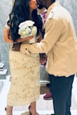 It fit like a glove. The beading was divine! I am between M/L but the large definitely fit more like the medium! I had to be careful about what I ate in the days leading up to my big day, but I wouldn't have changed the size. - Tracey M.