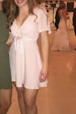 Really love the casual/elegant look of the dress. The cut was a little to low for me I did end up altering it to close a little more. Material needs ironing also! Overall super cute spring dress, not a heavy dress or too short, loved it! - Sydni B.