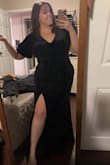 This dress turned out perfect for my work Christmas party! The fit was great. Fitted enough to show my hourglass shape, and very flattering on the tummy. The dress was a little long, but I had on short heels, and it came just about to the floor. The heaviness of the material hung well on the hips. - Johanna H.