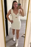 I bought this dress for either my bridal shower or bachelorette. I ended up wearing other dresses for both events but this was a very cute backup, and I think would be great for either event! The shoulder straps were a little long on me, I would've had to get those hemmed or use a clothes on for a quick fix. - Haley S.