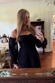I absolutely love this dress. It's so beautiful and romantic. The navy color is gorgeous. I love the texture of the material. It's very flowy and fits well. My only complaint is that the zipper is the thing of nightmares. It gets stuck right at the seam. The best way I figured out to put it on is to turn the dress around and zip it from the front, and then twist the dress back around. - Becky K.