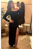 Loveddd this dress! So classy & elegant. I wore it to my sisters wedding last night & it was perfect. Fit perfectly. Received soo many compliments! Slit is a teeny bit high, but manageable! - Liza B.