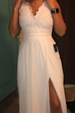 I bought this to change into for the rehearsal after the wedding and I'm so excited to wear it! The straps were a tad big but that's something that happens with anything I order! In love with this dress, everything I wanted! Amazing quality there's 2 layers so you can't see through it!! - Destiny B.