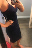 I love this dress!!! The color is so pretty, such a true navy shade. It fits great!!! There is still room in the waist area for breathing and eating, while the fabric is wonderful and holds everything in. - JACKI L.