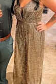 Loved this jumpsuit, the only thing that was surprising was how gold it was in person vs online, but still very pretty! - Ceara E.