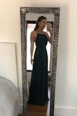 I loved the dark green color of this dress! It fits perfectly, and is long so it's good to wear with high heels. The chest area was slightly loose, but it works. I'm pairing this with large gold earrings for a wedding. - Lara J.