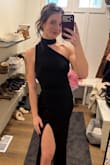 Absolutely loved this dress! It was so comfortable and forgiving. The slit was sexy but appropriate. I  wore sticky bra tape because there is no support for the girls. I was able to sit for dinner and then dance all night! Highly recommend! Received so many compliments! - Bailey H.