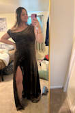 Okay, so usually I am a medium in stretchy dresses like this. But I tend to do large for more fitted dresses. This dress is for a January wedding. And it was on sale, so I had to get it. Also, I am 7 MONTH PREGNANT currently, and it fits me perfectly (size L). I'm due in May, so I'll be 8 months post partum at that point, so I ordered a size up, not knowing how I would feel. But I love it being pregnant! My hopes are high! I am so excited to wear it - Courtney S.