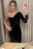 I absolutely LOVE this dress. The fit was pretty close to true to size. Like a lot of dresses, when you start to zip it up it will hug you a little tighter around the breasts. I am by no means well endowed (anymore), so for those of you that are, just be prepared for it to be a little more snug up too. Otherwise, this dress is made of a stretchier fabric, and I was super comfortable all night long. I also felt amazingly sexy. 10/10 would recommend this for fancy events. I plan on finding any excuse I can to wear this dress again. - Whitney H.