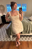 Purchased this for my bridal shower or rehearsal dinner (not sure yet)  and it is so beautiful! It gives me the hourglass shape I love and fits in all the right places. The color is more of a soft cream/ivory than a bright white, which I actually prefer. It's comfortable, flattering, and feels well made. I can easily wear a Balconette bra with it, which is a huge plus. Highly recommend! - Sierra H.