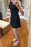 Fits like a glove. Material is substantial. Has lots of give. Length is perfect. Great summer evening out dress. For reference I'm 5'7", 122 lbs, 34C. Size small fit perfectly! - Melissa H.