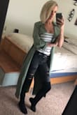 I love this piece! The color is perfect and the pockets on the jacket are a plus! Easy to dress up or down! It came pretty wrinkled spot I recommend ironing it on low heat when you receive it! Definitely a closet staple! - Rachelle G.