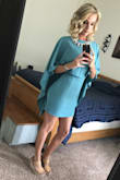 This dress is beautiful on! I received a lot of compliments on it! True to color as the picture shows. You don't need a bra with it! I think its a perfect dress to wear to a wedding! - Rachelle G.