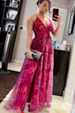 The dress is beautiful. It runs a little big in the bust area and has a deep neckline. I had to have it hemmed because I'm 5'2", but I definitely recommend it. ( - Melissa J.