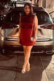 Ordered large. The dress fits amazingly. Material is of quality, and the color is stunning. Felt short while sitting, but not a big deal. Overall length was perfect. Very satisfied with my purchase. - Anel R.