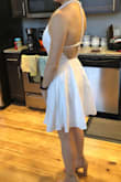 This dress is so cute! It is longer than I was expecting but that's actually okay. I usually struggle with the bust in backless dresses but I was able to wear it without a bra! I'll get some stickies just to be modest since I'm going to wear it to my bridal shower and wedding shower. - Laura B.
