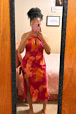 I'm honestly obsessed with how this dress looks! The satin material is so pretty, and it fits true to size overall. The neckline is a little snug, but nothing too uncomfortable. I did struggle a bit getting it over my hips, but once it was on, it fit perfectly. I don't have much of a butt, so if you do, I'd definitely recommend sizing up. But overall, just get it, you won't regret it! - Aleysha D.