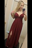 I wore this to a wedding in Scotland at a castle and it looked like a fairy tale! I got a Medium because of my bust and I am so glad I did. Despite my small waist it was still a great fit, although I did have the straps taken up and of course had it hemmed because I am short. I got so many compliments and have never felt so beautiful. It is so high quality and just a stunning dress. The rich wine red color was amazing. This is my favorite dress of all time and I just need to find another reason to wear it!!! - Mariah F.