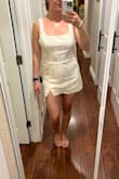 I love this romper. It's super flattering and comfortable considering they are shorts! I ordered a M at first, and it was too short/tight, so I ordered a L, and that is much more comfortable. The only thing I don't love is the gap near the armpit. But super cute, and I plan to wear it for my rehearsal dinner or one of my other bridal events. - Alanna E.