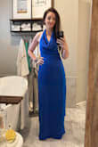 I love this dress so much! It fits perfectly, and the color is stunning in person. I would say, though, it's not super tall girl friendly, I'm 5'5, 120lbs, and it just grazes the floor with a small kitten heel, so I couldn't wear my normal higher heels. But I love everything about this dress and can't wait to wear it! - Jamie C.
