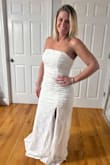 I wanted to wait until after my wedding day to write a review, but I can write another one. Ordered this dress as I saw the vision of what I wanted. The dress is so light, comfortable and stretchy that it fits all the right ways. I removed the sleeves as it wasn't the look I wanted. I'm doing a beach wedding in Mexico and wanted simple, and everything was too over the top; this was what I wanted. I'm having it altered in the back to make it my dream dress (corset tie back) and having it hemmed about 2 inches, as I'll be barefoot and no heels. I will write another review after I have my final version. P.S. I ordered the same dress again as a backup in case anything happens with alterations, as I will wear it as is without the sleeves - Christina V.