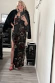 This dress is beautiful, soft material, vibrant colors. The side leg goes very high, but still very classy and elegant - Yery Q.