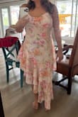Beautiful print, however, the straps feeling are about to break off. Poorly made also very sheer. It is lined, but can still see through would need nude petals. Print was not flattering. Wanted to love it but so dainty, will return. - Tara S.