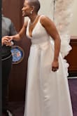 Due to losing weight, I had to buy a new dress two weeks before my wedding, and I saw this dress. I immediately fell in love once it arrived! It was perfect and looks expensive. I have an hourglass shape, but still athletic with a small chest, so I had to take it to the cleaners to have the straps adjusted. If you have a fuller bust, you probably wouldn't need an alteration. It's also long, so I had the length slightly adjusted so I don't trip over the dress in my heels. My family loved it, and it came out great in photos. Don't hesitate! Size M. - Melissa P.