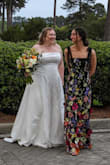 Wore this to my sister's spring country club wedding and it looked and felt amazing. Only order this dress if you want to hear compliments all night long! It fit like a glove in the waist, hips, and even my bust (and I am the president of the ittybitty committee). I tried it on without a sticky bra but ended up wearing one to help fill out the top more and it worked great. I did tie down the bows pretty tight, and they survived my chaotic dancing, complete with doing "white girl arms", with no slippage. The length of this dress was perfect for my 5'4 self with one chunky heels and it wasn't too long when I was barefoot on the dance floor. I cannot recommend this dress enough!! - Madison R.