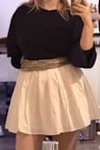 The navy top is very soft and decently thick, feels like it'll be good for a Fall through Spring dress. Possibly too warm for summer if you run hot. 
My downside is that it looked a bit like a maternity outfit when standing to the side lol. I could have gone for a size down in the torso but then the sleeves would have been weirdly short, so this is probably the best bet - a sash or stylish belt has fixed that issue for me! - Heather A.