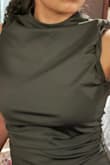 I assumed that this dress would be a safe pick, but I was severely mistaken. The sleeves were awful. They look nicely done and small in the model pics, but they're actually large and ugly. You can't fold them in, they just stick out. I'm also small chested (36B) and there's severe gapping and just awkward fabric on top. I put on a push up bra to see if it'd help but it still didn't look good. I was so aghast, I didn't get a full-body picture, but from the waist down it actually looked nice. It doesn't make up for the horror show on top. Unfortunately, this was final sale, so I'll have to figure out where to put it now. - Brittany A.