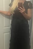 I got a medium bc I am probably a true s-m and I saw that this dress runs small. It fit perfectly! I love the feel and length is fine even though I am typically too short for everything. I wish the sleeves were different. Maybe longer or "puffed" or even just wider. They felt a little tight, and I already have what my husband calls "mom arms". I still gave it 5 stars even though I am returning it because I think it's beautiful on everyone but me. - Susie M.
