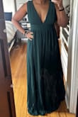 Pretty probably for an early fall wedding. A little too dark and voluminous for spring or summer. Also, very long. Straps are pretty wide, so no bra needed. - Sarah W.