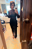 Bought this for an elegant night on a cruise. It fit like a glove, and I got lots of compliments. The part in front of the boobs is just a black band, and I was worried about it slipping, but it didn't. The skirt did slide up when sitting, so make sure you have underwear on lol! The fit was perfect, would purchase again. - Kala G.