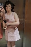 I bought this for my Phi Mu bid day dress as I wanted something sorta classy but fun, but still in our colours that I could wear again in the future, and it's soooo cute. I'm rather short and very busty for my size, so I was skeptical at first, but the medium fits literally like a glove. I didn't get the best pictures for this, so my apologies = but the neckline is visible in some of these, which I loved because it covered my cleavage without looking terribly bulky, which I face quite often, having a larger bust, trying to find dresses for classier events - Katelyn D.