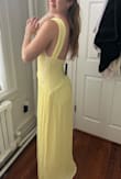 Had to add a review with photos! Fits nicely and flattering neckline (not too low for a wedding), and the side view and back are very interesting and unique with Greek goddess-esque vibes. I am 5'7" and could use a tiny bit of a hem (in photos, I am barefoot), but instead will probably buy heels with a bit of a platform. Needs lil "cakes" or pad inserts for bust, but that is easy! Excited to wear this in a wedding after it's been steamed and accessorized! - Melissa K.