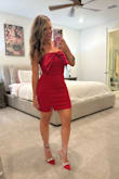 This is the perfect little red dress. I am 5'3, 135 pounds, large bust, and this dress fits absolutely perfectly. Felt super comfortable wearing it all night at my friend's annual Christmas party. Dress stayed in place with no shifting or falling down. - Candi M.