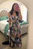 Overall the prettiest dress ever! I always go back and forth between a medium and large but I am bustier up top so I stuck with the large and if your bigger than a DD I would definitely size up!!! It's a little tight up top but I wouldn't size up because the waist would be too big on me. I'm also on the taller side and it hits me like a true maxi! - Lilly E.