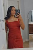 The dress is beautiful, and the quality is really nice, but the fit wasn't great for me. I ordered this to wear to a military ball. I ordered a large in the color Rust, and for reference, I'm 5'5, 165 lbs, a 36C, and have broad shoulders. I had to wear a push up bra to help fill the top out, because without it, the top would have been loose. The straps were also too long and not adjustable, so I had to get a couple of inches taken off the straps to fit properly. The slit went way too high for my comfort, so I also had my seamstress close the slit a bit. Lastly, the zipper is a headache right wear the texture in the dress changes. Overall, it's a gorgeous dress, but be prepared that you may need alterations. - Briana S.