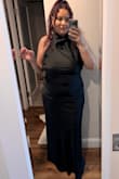 This dress felt perfect on. I had just had a hysterectomy 4 weeks prior and felt bloated and puffier than normal so having a dress with extra room, and hiding spots I felt self conscious about was very important to me. I tried on over 15 dresses until finding this one that made me feel absolutely beautiful! The material is great and the dress is flattering. I got lots of compliments even from the bride. Definitely recommend. - COURTNEYLEE M.