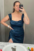 Loved this dress! I did not wear a bra, but you could wear a strapless or strap if needed. The bodice has perfect support, but I never felt boning or seams pushing into my skin. Absolutely felt stunning in this gown. - Christina M.