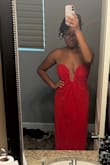 I love this dress. I got a medium, and I need a small. My boobs are maybe a 35B. It def did not fit my rib cage. It's for my friends' Vegas sunset 7 pm wedding, and I like the extra stomach room because I bloat, and I like that extra space. It's the reason I want the dress. The wires are a little uncomfortable, but the fabric is soft - Jasmine G.