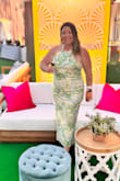 This dress is my newest favorite from Lulus! The pattern, material, color, and fit were all perfect. I loved that it was flattering for curvy girls like me. It's breathable, soft, and elegant. Only setback is the halter part needs to be adjusted often so it doesn't bunch up, and the sides going down to the open back could use tape to stay in place. I was having to tuck and adjust the hanger straps over and over again, hence the tape. Otherwise, it's perfect! - Stephanie O.