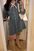 I'm a medium/large in most items but I got a medium and this dress fit perfect! It was tighter above the waist but fit perfect, not too tight. The sleeves were a little long on my arms but I had them pulled up anyway. The pockets were a bonus! Super comfortable! Was perfect for a western event. - Lily H.