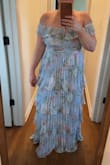 I love the fit of this dress. The size chart quiz told me to order an XL, (I'm usually a M in tops, 12-14 in jeans) so after trying on, it was very long, which I expected, and a little enough around the waist to want to size down. The L and it fit like a glove, perfect length, but the arms are a little tight. Overall, I am keeping the smaller size. Can be worn completely off shoulder as a strapless dress too - Katy M.